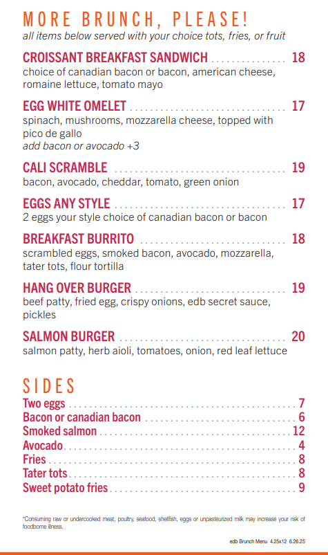 Eat Drink Be Menu 2025