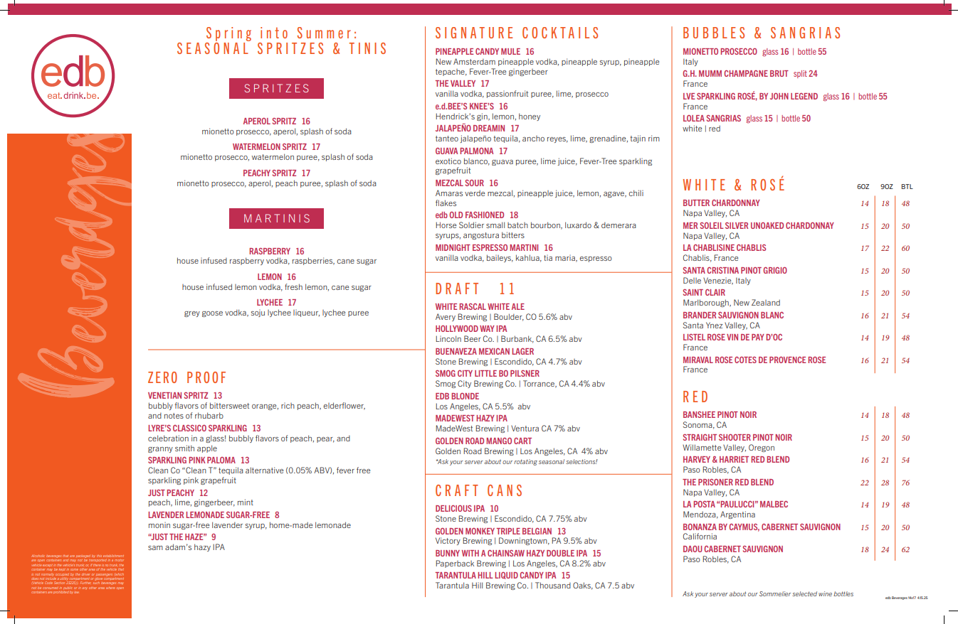 Eat Drink Be Menu 2025